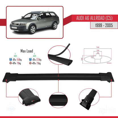 Compatibile con A6 (C5) Allroad 1999-2005 modello FLY Barre portatutto per auto Portapacchi in alluminio nero 2 barre