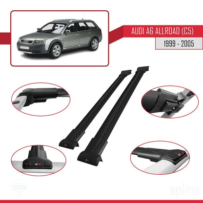 Compatibile con A6 (C5) Allroad 1999-2005 modello FLY Barre portatutto per auto Portapacchi in alluminio nero 2 barre