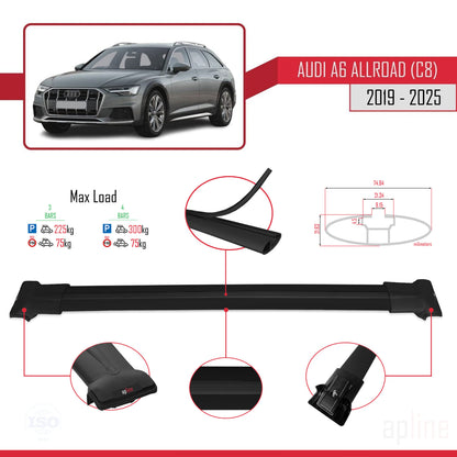 Compatibile con A6 (C8) Allroad 2019-2025 modello FLY Barre portatutto per auto Portapacchi in alluminio nero 3 barre