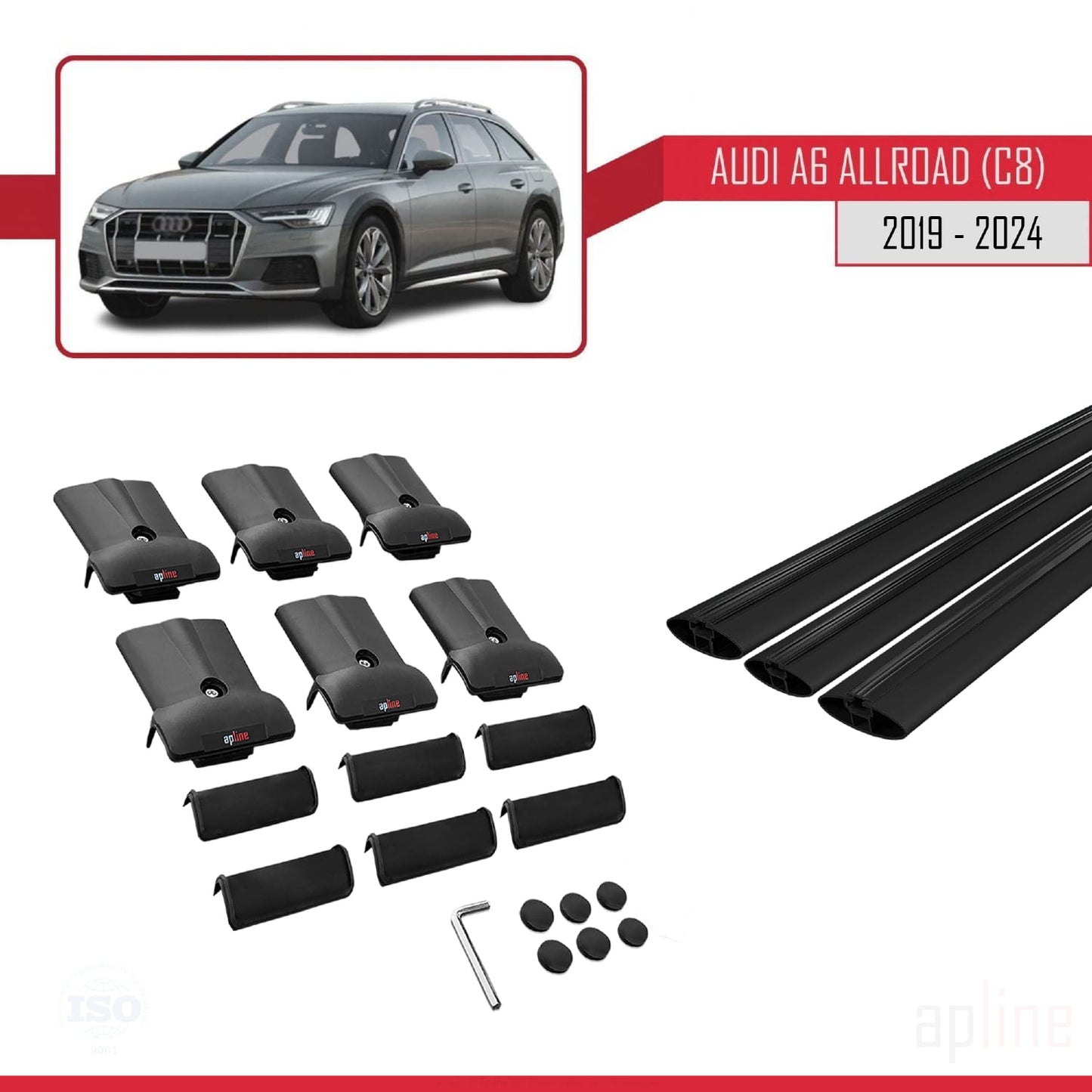 Compatibile con A6 (C8) Allroad 2019-2025 modello FLY Barre portatutto per auto Portapacchi in alluminio nero 3 barre