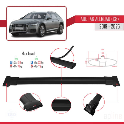 Compatibile con A6 (C8) Allroad 2019-2025 modello FLY Barre portatutto per auto Portapacchi in alluminio nero 2 barre
