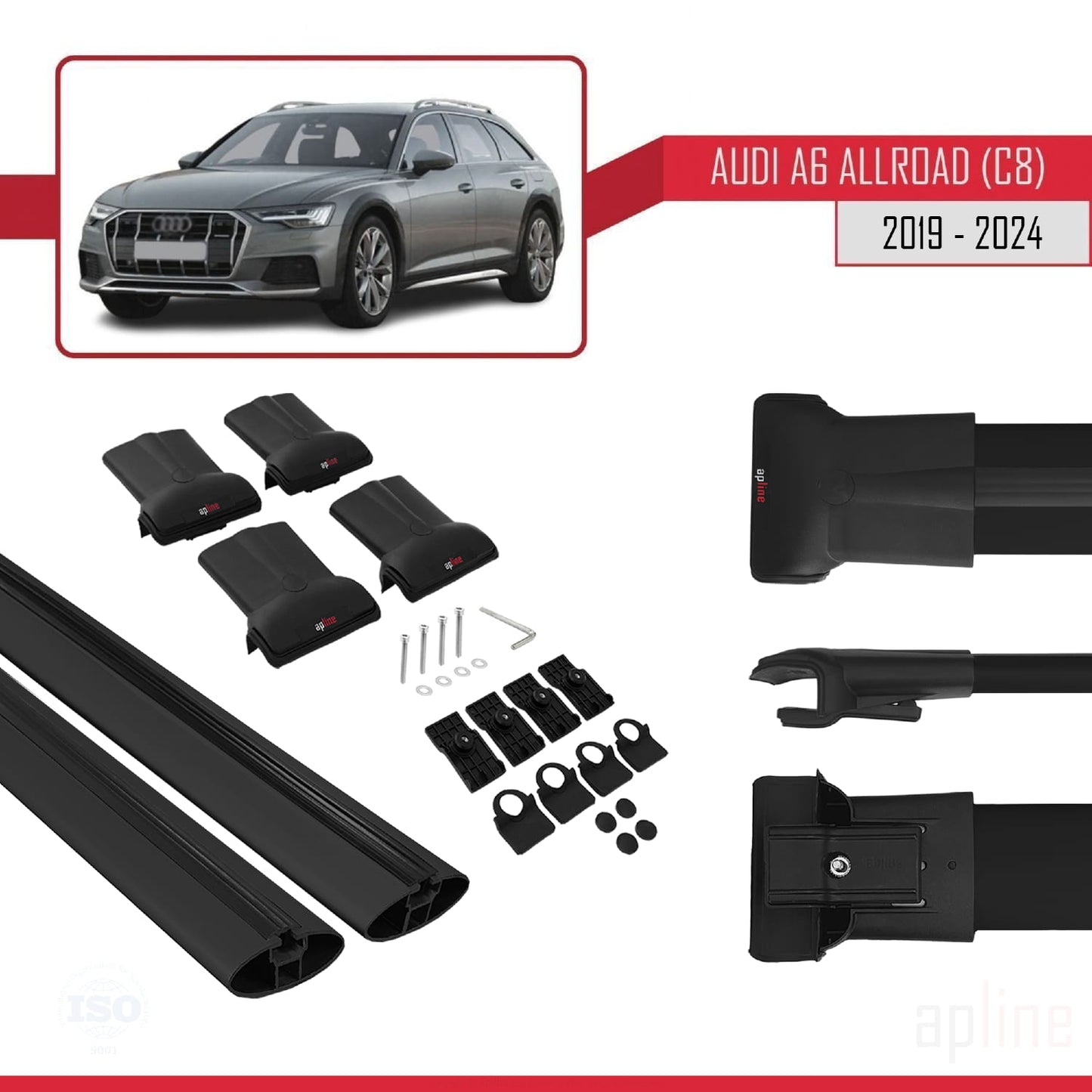 Compatibile con A6 (C8) Allroad 2019-2025 modello FLY Barre portatutto per auto Portapacchi in alluminio nero 2 barre