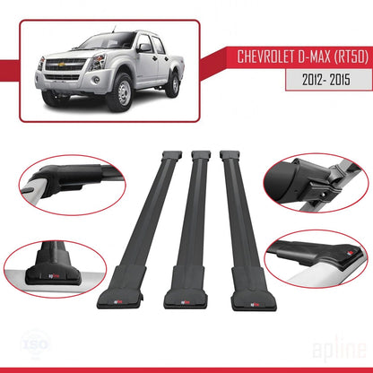 Compatibile con Chevrolet D-Max (RT50) 2012-2015 modello FLY Barre portatutto per auto Portapacchi in alluminio nero 3 barre