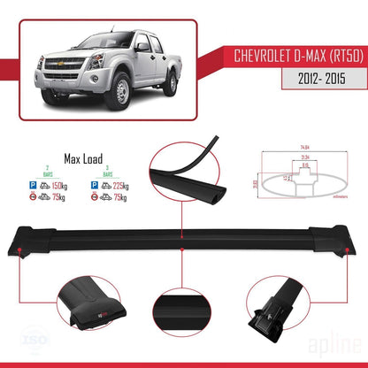 Compatibile con Chevrolet D-Max (RT50) 2012-2015 modello FLY Barre portatutto per auto Portapacchi in alluminio nero 2 barre