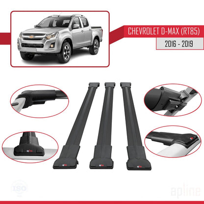 Compatibile con Chevrolet D-Max (RT85) 2016-2019 modello FLY Barre portatutto per auto Portapacchi in alluminio nero 3 barre