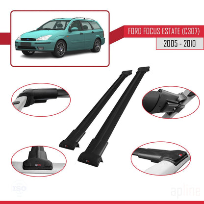 Compatibile con Ford Focus 2 (C307) Station Wagon 2005-2010 modello FLY Barre portatutto per auto Portapacchi in alluminio nero 2 barre