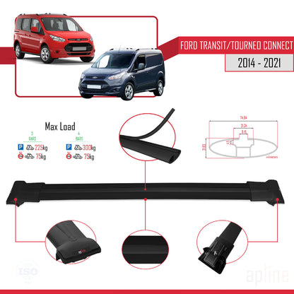 Compatibile con Ford Transit/Tourneo Connect 2 2014-2021 modello FLY Barre portatutto per auto Portapacchi in alluminio nero 3 barre