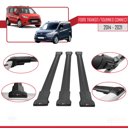 Compatibile con Ford Transit/Tourneo Connect 2 2014-2021 modello FLY Barre portatutto per auto Portapacchi in alluminio nero 3 barre