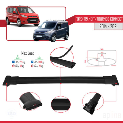 Compatibile con Ford Transit/Tourneo Connect 2 2014-2021 modello FLY Barre portatutto per auto Portapacchi in alluminio nero 4 barre