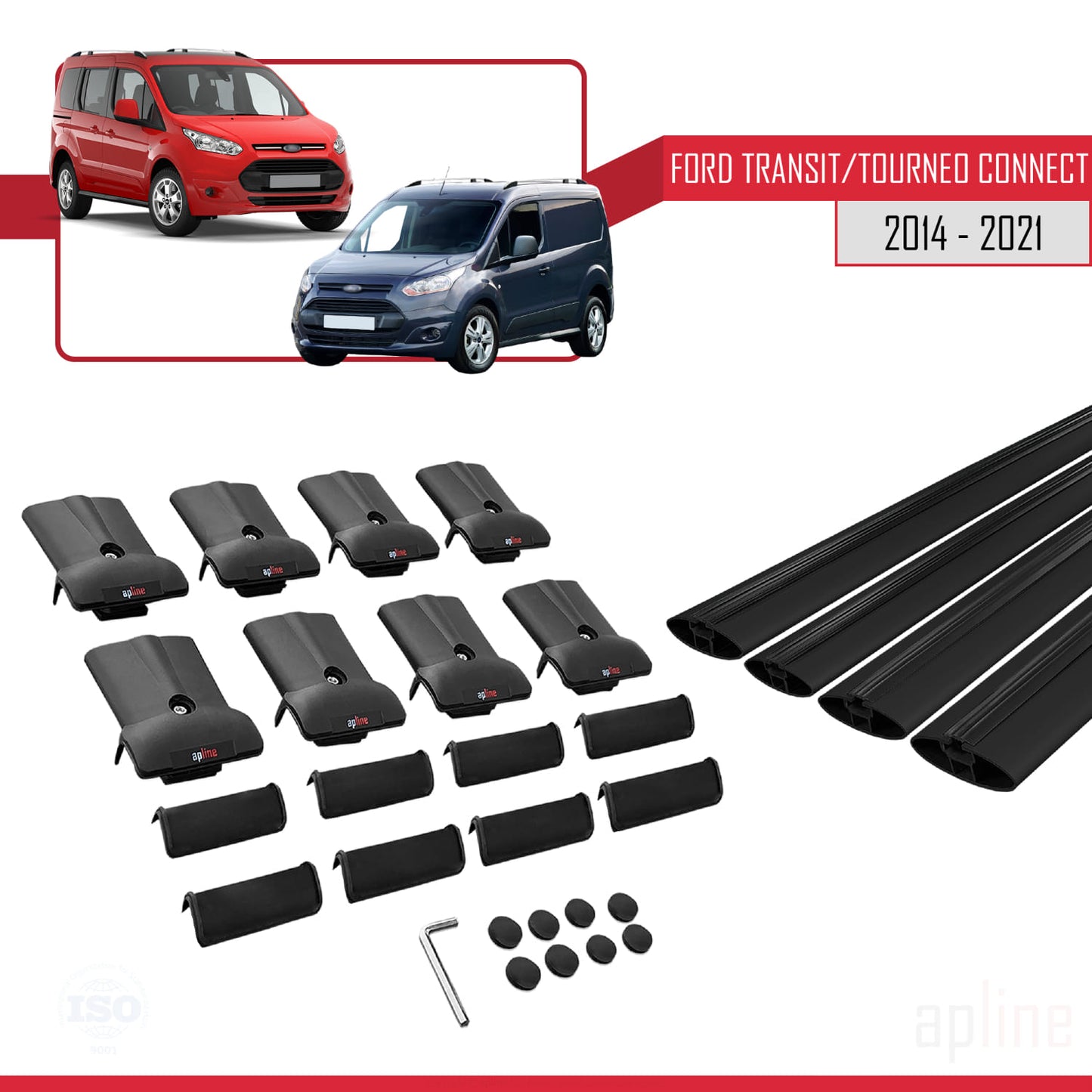 Compatibile con Ford Transit/Tourneo Connect 2 2014-2021 modello FLY Barre portatutto per auto Portapacchi in alluminio nero 4 barre