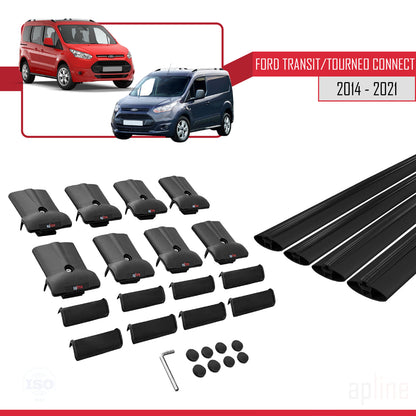 Compatibile con Ford Transit/Tourneo Connect 2 2014-2021 modello FLY Barre portatutto per auto Portapacchi in alluminio nero 4 barre