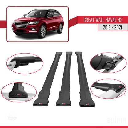Compatibile con Great Wall Haval H2 2019-2021 modello FLY Barre portatutto per auto Portapacchi in alluminio nero 3 barre