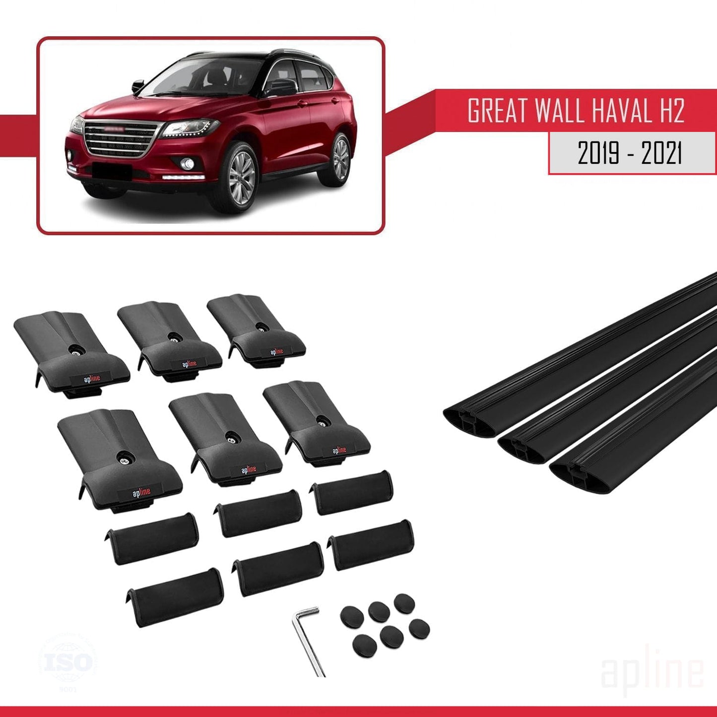 Compatibile con Great Wall Haval H2 2019-2021 modello FLY Barre portatutto per auto Portapacchi in alluminio nero 3 barre