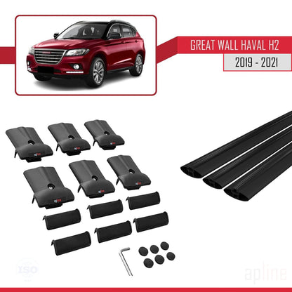 Compatibile con Great Wall Haval H2 2019-2021 modello FLY Barre portatutto per auto Portapacchi in alluminio nero 3 barre