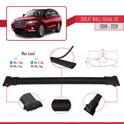 Compatibile con Great Wall Haval H2 2019-2021 modello FLY Barre portatutto per auto Portapacchi in alluminio nero 2 barre