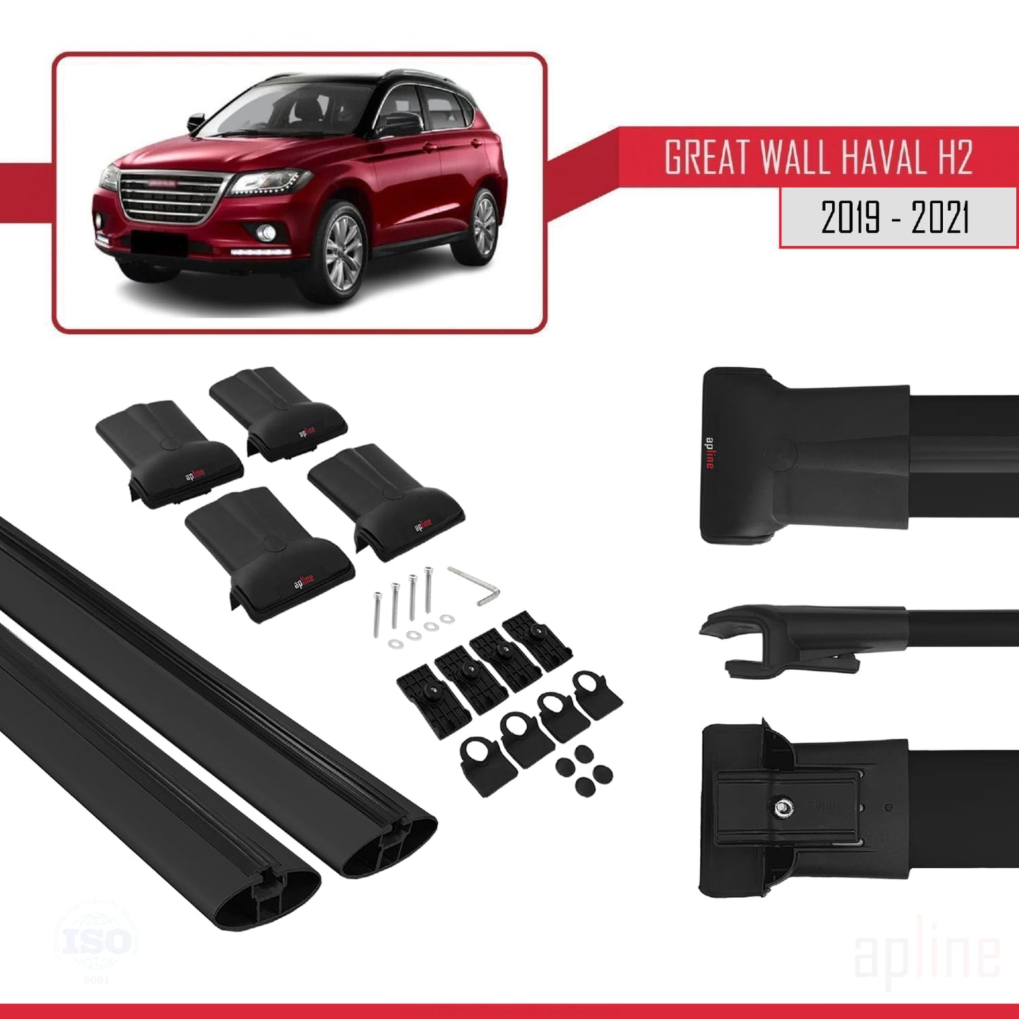 Compatibile con Great Wall Haval H2 2019-2021 modello FLY Barre portatutto per auto Portapacchi in alluminio nero 2 barre