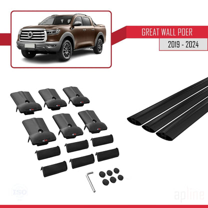 Compatibile con barre portatutto Great Wall Pioneer 2019-2025 Fly Model, portapacchi per auto, alluminio nero, 3 barre