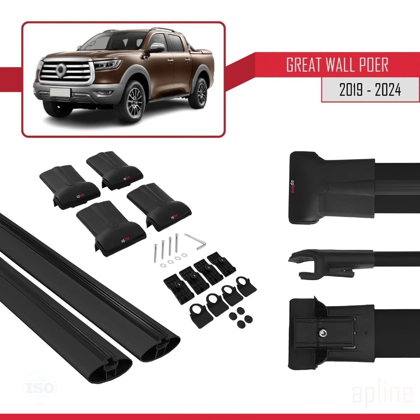 Compatibile con barre portatutto Great Wall Pioneer 2019-2025 Fly Model, portapacchi per auto, alluminio nero, 2 barre