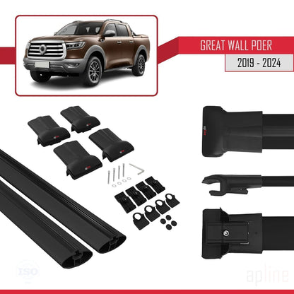 Compatibile con barre portatutto Great Wall Pioneer 2019-2025 Fly Model, portapacchi per auto, alluminio nero, 2 barre