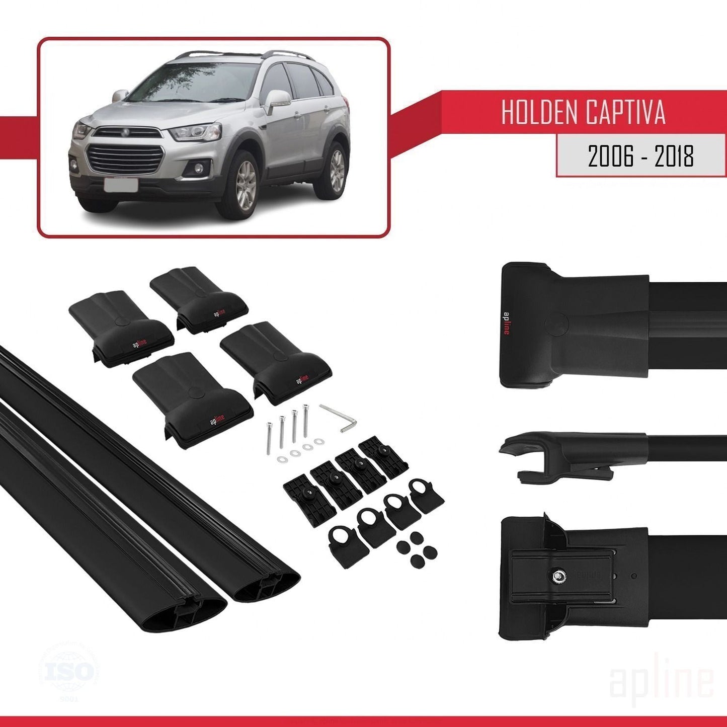 Compatibile con Holden Captiva 2006-2018 modello FLY Barre portatutto per auto Portapacchi in alluminio nero 2 barre