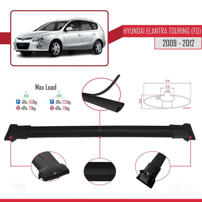 Compatibile con Hyundai Elantra Touring (FD) 2009-2012 modello FLY Barre portatutto per auto Portapacchi in alluminio nero 2 barre