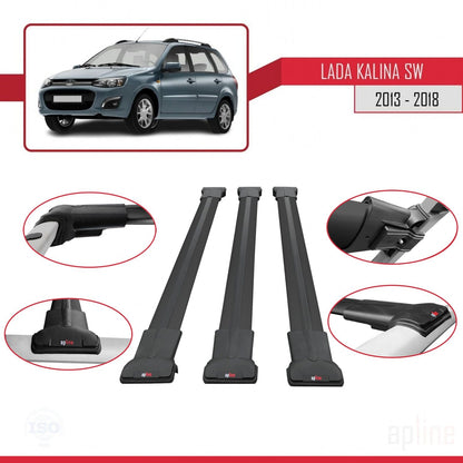 Compatibile con Lada Kalina 2 SW 2013-2018 FLY Model Barre Tetto Portapacchi Auto Barre Portatutto Nero Alluminio 3 Barre