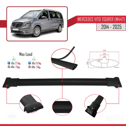 Compatible avec Mercedes Vito Tourer (W447) 2014-2025 FLY Model Barres de Toit Railing Porte-Bagages de Voiture Noir Aluminium 3 Barres