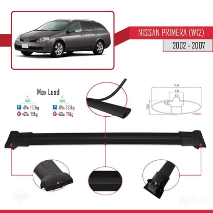 Compatibile con Nissan Primera 3 (W12) Traveller 2002-2007 FLY Model Barre Tetto Portapacchi Auto Barre Portatutto Nero Alluminio 2 Barre