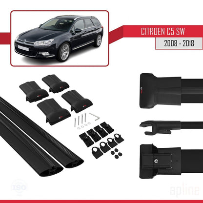 Compatibile con Citroen C5 II Tourer 2008-2018 modello FLY Barre portatutto per auto Portapacchi in alluminio nero 2 barre