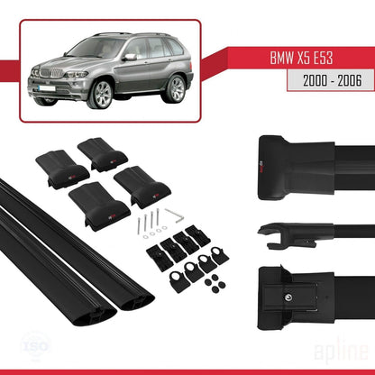 Compatibile con BMW X5 (E53) 2000-2006 modello FLY Barre portatutto per auto Portapacchi in alluminio nero 2 barre