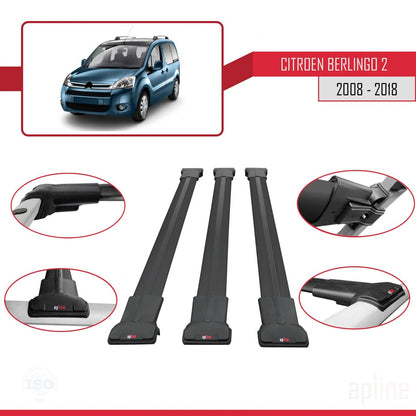 Compatibile con Citroen Berlingo 2 (B9) 2008-2018 modello FLY Barre portatutto per auto Portapacchi in alluminio nero 3 barre