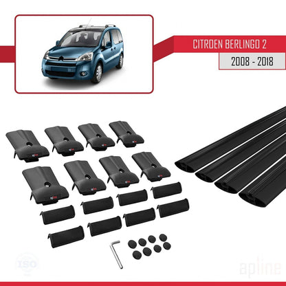 Compatibile con Citroen Berlingo 2 (B9) 2008-2018 modello FLY Barre portatutto per auto Portapacchi in alluminio nero 4 barre