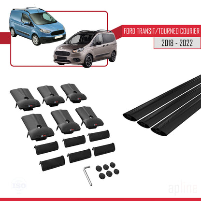 Compatibile con Ford Transit/Tourneo Courier Post-Facelift 2018-2022 modello FLY Barre portatutto per auto Portapacchi in alluminio nero 3 barre