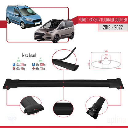 Compatibile con Ford Transit/Tourneo Courier Post-Facelift 2018-2022 modello FLY Barre portatutto per auto Portapacchi in alluminio nero 4 barre