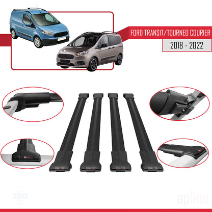 Compatibile con Ford Transit/Tourneo Courier Post-Facelift 2018-2022 modello FLY Barre portatutto per auto Portapacchi in alluminio nero 4 barre