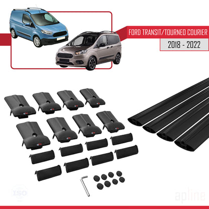 Compatibile con Ford Transit/Tourneo Courier Post-Facelift 2018-2022 modello FLY Barre portatutto per auto Portapacchi in alluminio nero 4 barre