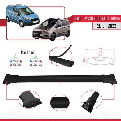 Compatibile con Ford Transit/Tourneo Courier Post-Facelift 2018-2022 modello FLY Barre portatutto per auto Portapacchi in alluminio nero 2 barre