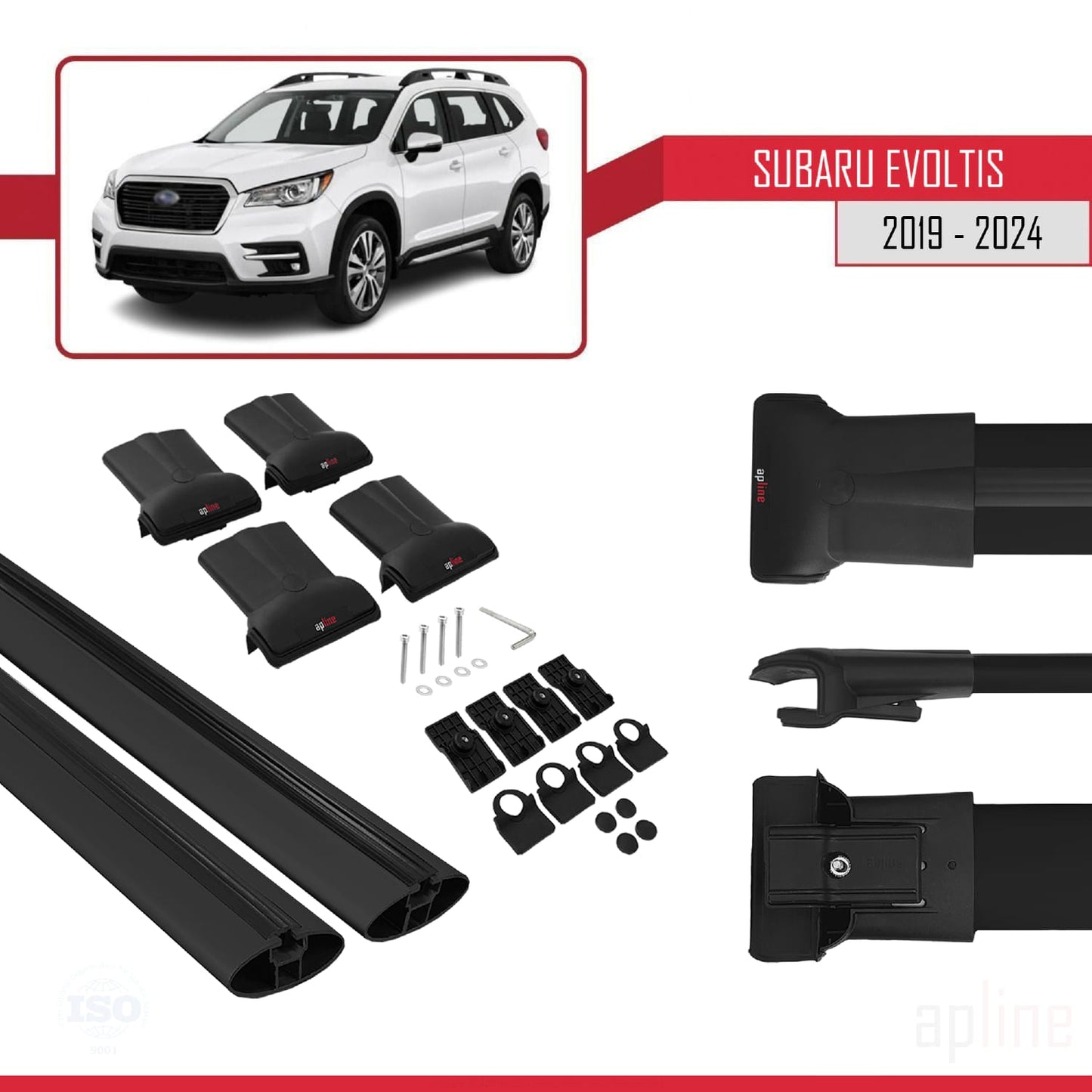 Compatible avec Subaru Evoltis 2019-2025 FLY Model Barres de Toit Railing Porte-Bagages de Voiture Noir Aluminium 2 Barres