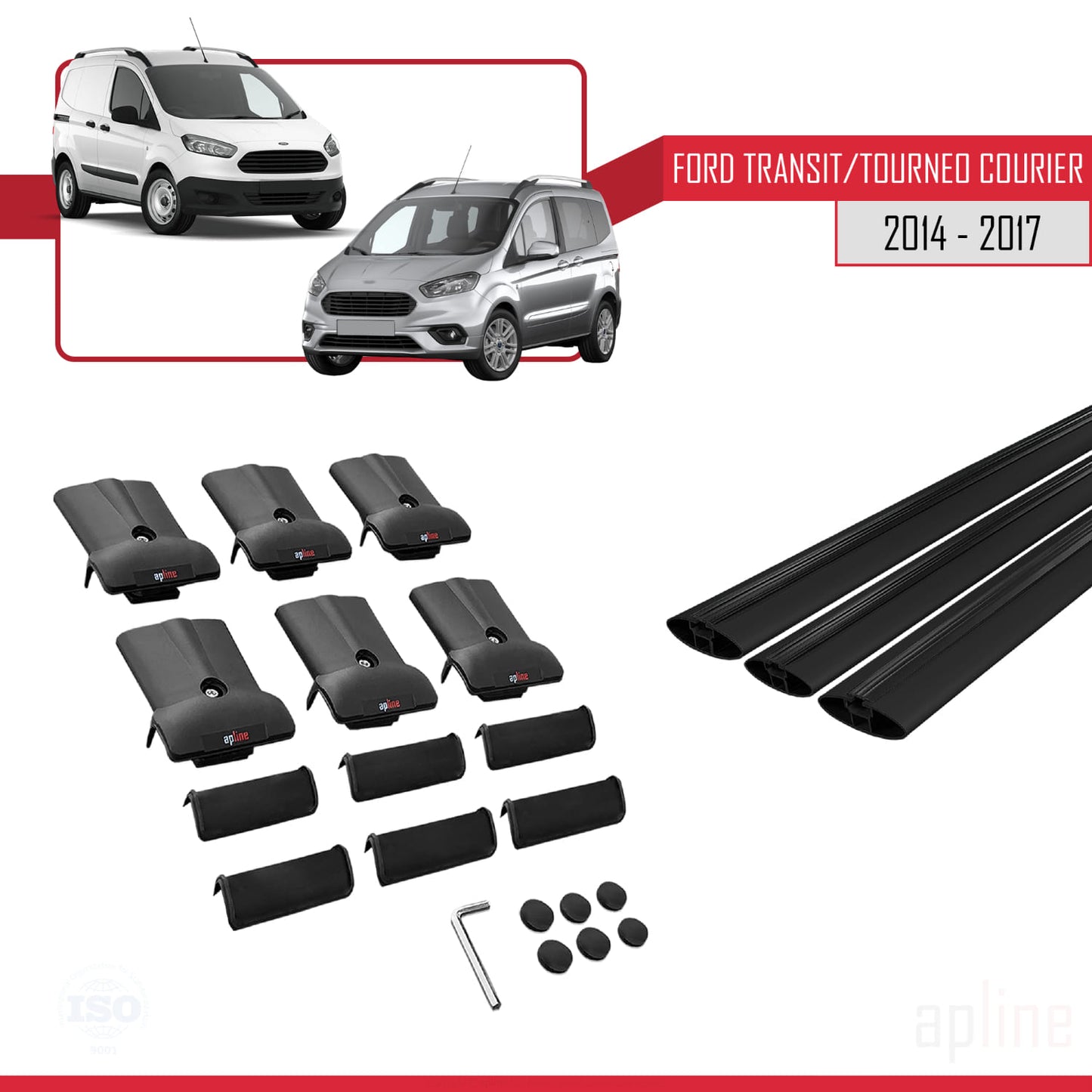 Compatibile con Ford Transit/Tourneo Courier Pre-Facelift 2014-2017 modello FLY Barre portatutto per auto Portapacchi in alluminio nero 3 barre