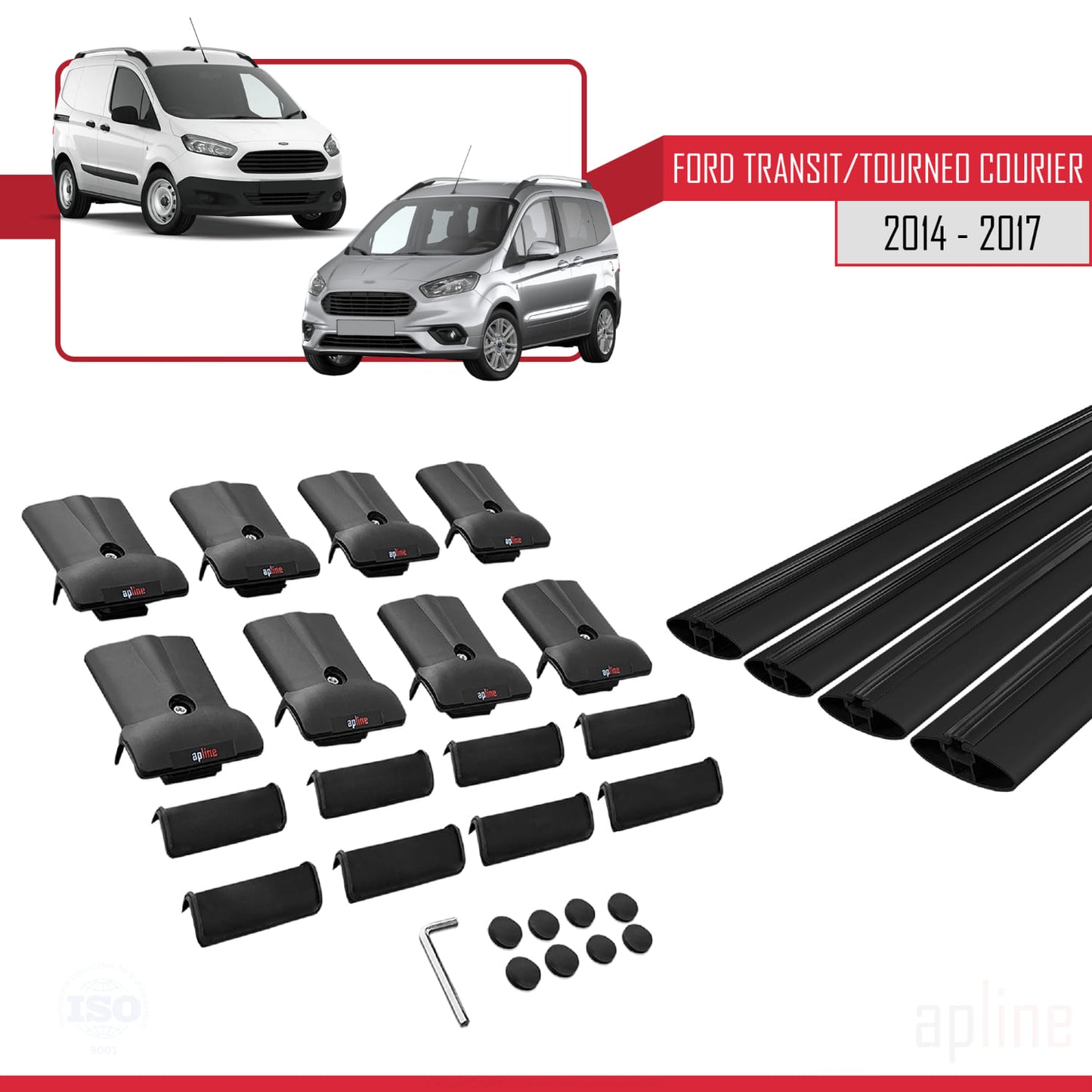 Compatibile con Ford Transit/Tourneo Courier Pre-Facelift 2014-2017 modello FLY Barre portatutto per auto Portapacchi in alluminio nero 4 barre