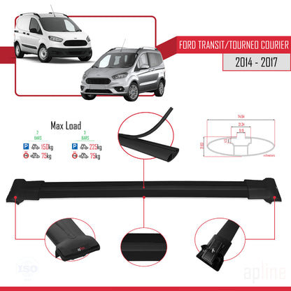 Compatibile con Ford Transit/Tourneo Courier Pre-Facelift 2014-2017 modello FLY Barre portatutto per auto Portapacchi in alluminio nero 2 barre