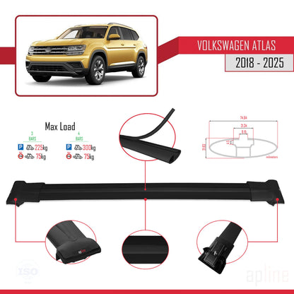 Compatible avec Volkswagen Atlas (CA1) 2018-2025 FLY Model Barres de Toit Railing Porte-Bagages de Voiture Noir Aluminium 3 Barres