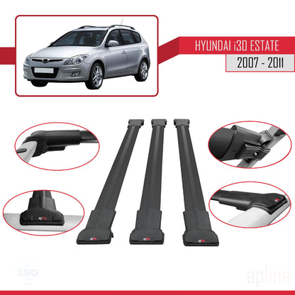 Compatibile con Hyundai i30 (FD) Station Wagon 2007-2011 modello FLY Barre portatutto per auto Portapacchi in alluminio nero 3 barre