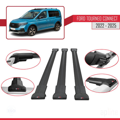 Compatibile con Ford Transit/Tourneo Connect 3 2022-2025 modello FLY Barre portatutto per auto Portapacchi in alluminio nero 3 barre