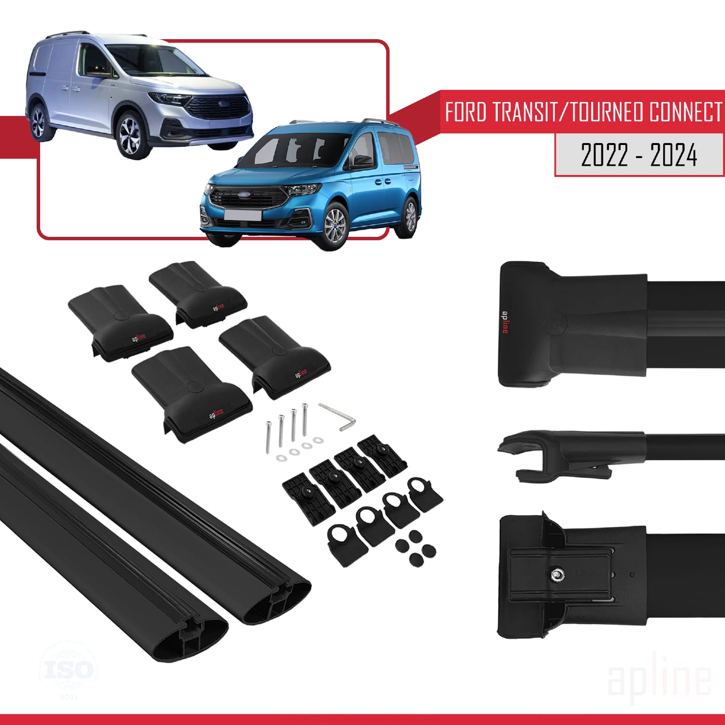 Compatibile con Ford Transit/Tourneo Connect 3 2022-2025 modello FLY Barre portatutto per auto Portapacchi in alluminio nero 2 barre