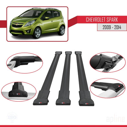 Compatibile con Chevrolet Spark (M300) 2009-2014 modello FLY Barre portatutto per auto Portapacchi in alluminio nero 3 barre