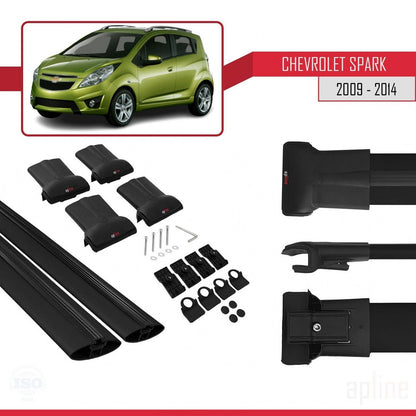 Compatibile con Chevrolet Spark (M300) 2009-2014 modello FLY Barre portatutto per auto Portapacchi in alluminio nero 2 barre