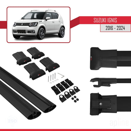 Compatible avec Suzuki Ignıs 2016-2025 FLY Model Barres de Toit Railing Porte-Bagages de Voiture Noir Aluminium 2 Barres