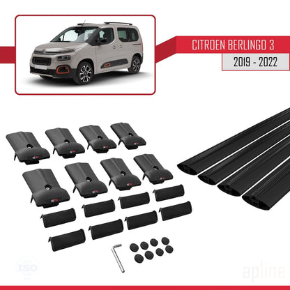 Compatibile con Citroen Berlingo 3 (K9) 2019-2022 modello FLY Barre portatutto per auto Portapacchi in alluminio nero 4 barre