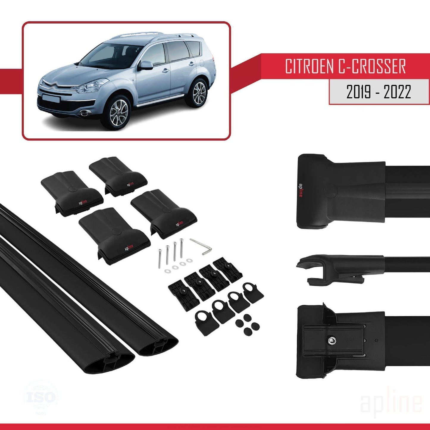 Compatibile con Citroen Berlingo 3 (K9) 2019-2022 modello FLY Barre portatutto per auto Portapacchi in alluminio nero 2 barre